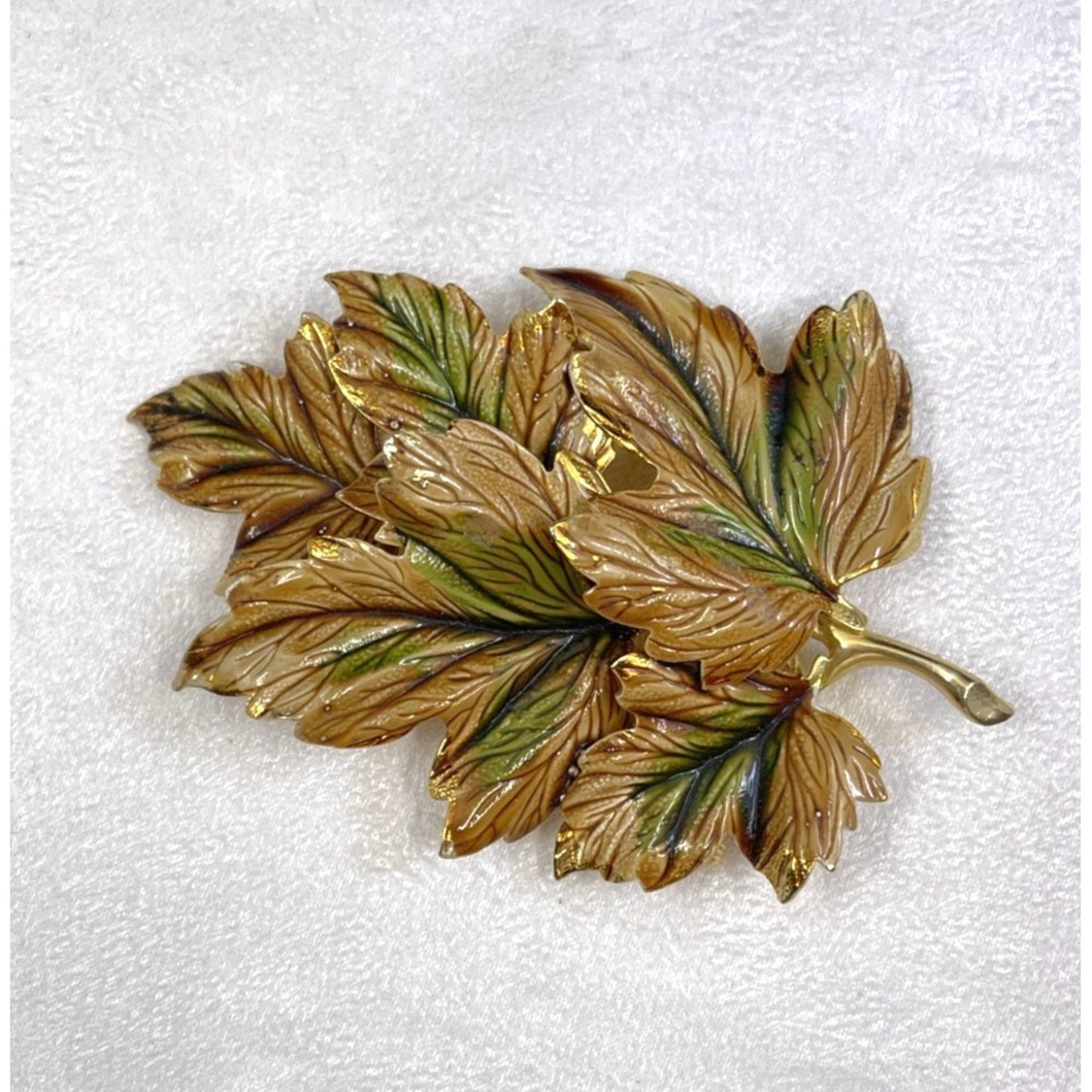 Vintage Signed Weiss Enamel Autumn Leaf Brooch Pin Layered Maple Fall